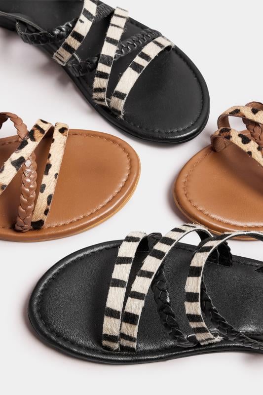 LTS Black Zebra Print Leather Cross Over Sandals In Standard Fit | Long Tall Sally 6