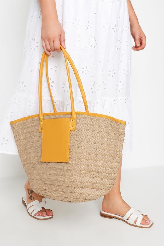 Brown & Yellow Straw Beach Bag | Yours Clothing 1