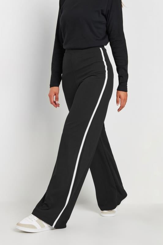 LTS Tall Womens Black White Side Stripe Scuba Wide Leg Trousers Long Tall Sally