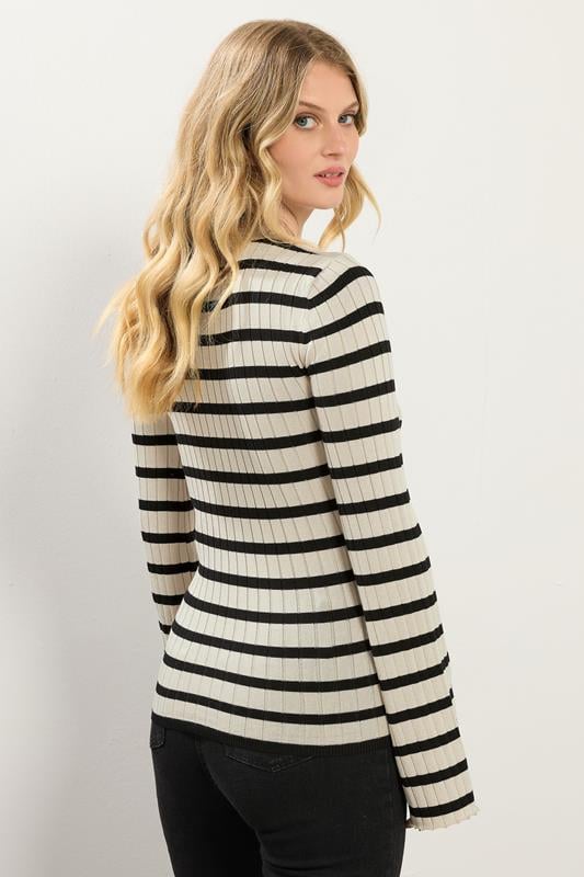 LTS Tall Natural Brown Striped Ribbed Jumper | Long Tall Sally 3