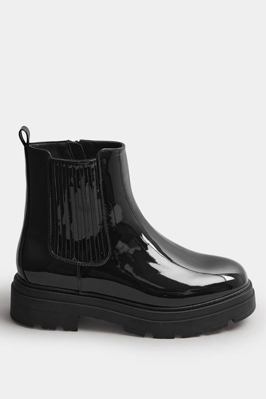 Black Patent Chunky Chelsea Boots In Extra Wide EEE Fit | Yours Clothing 3