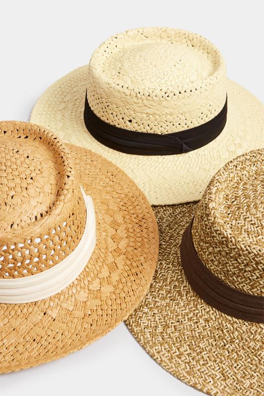 Beige Brown & White Straw Boater Hat | Yours Clothing 4