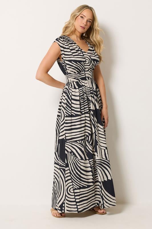  LTS Tall Black Abstract Cotton Wrap Maxi Dress