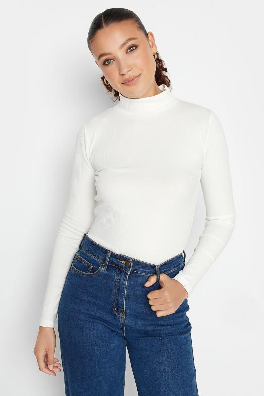 Tall  LTS Tall White Ribbed Roll Neck Top