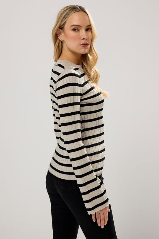 LTS Tall Natural Brown Striped Ribbed Jumper | Long Tall Sally 3