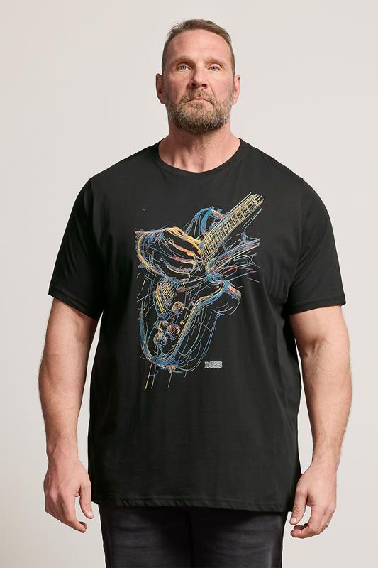  D555 Big & Tall Black Guitar Print T-Shirt
