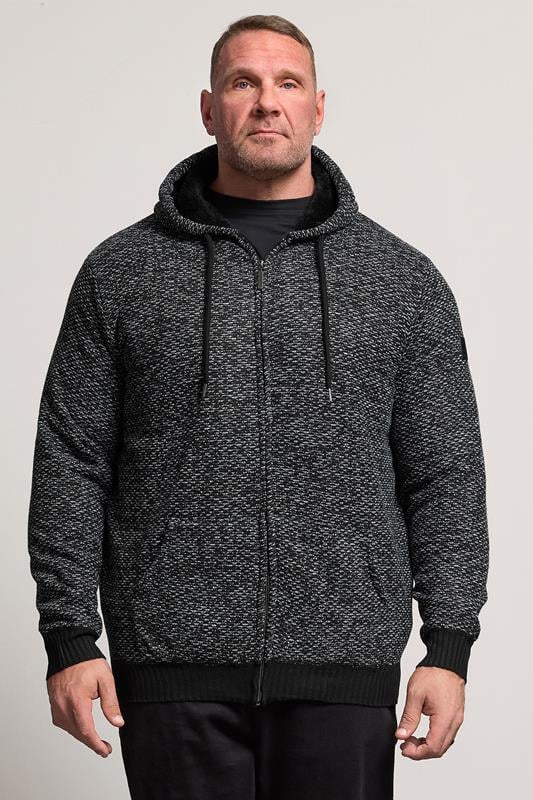D555 Big & Tall Black Knitted Sherpa Lined Hoodie