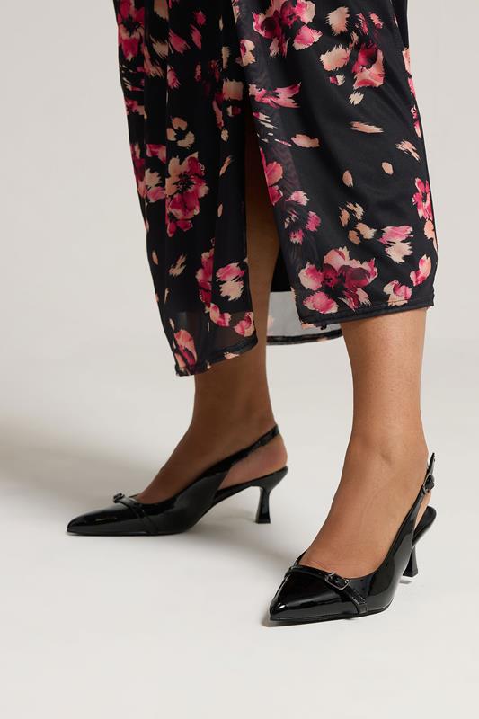 Black Buckle Slingback Court Shoes In Extra Wide EEE Fit | Yours Clothing 1