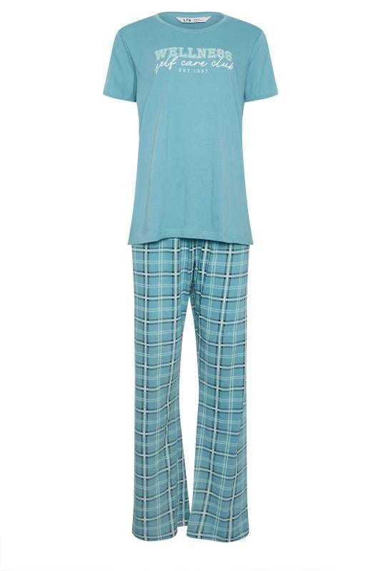 LTS Tall Blue Check Print Slogan Pyjama Trouser Set | Long Tall Sally 5