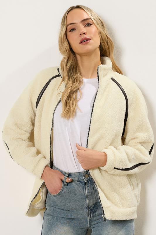 Tall  LTS Tall Ivory White Tape Detail Fleece Jacket