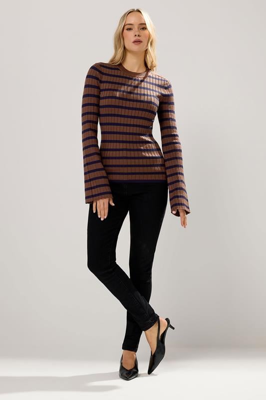 LTS Tall Chocolate Brown Striped Ribbed Jumper | Long Tall Sally 2