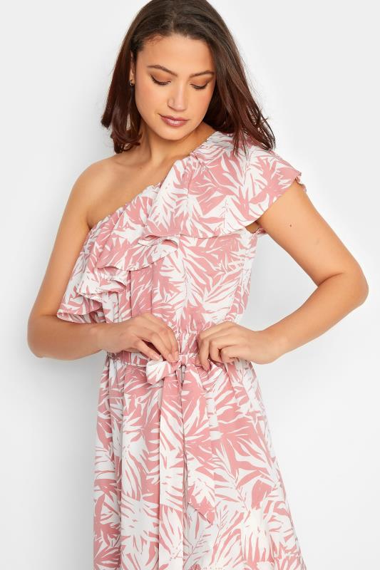LTS Tall Women's Pink Leaf Print One Shoulder Frill Midi Dress | Long Tall Sally  4