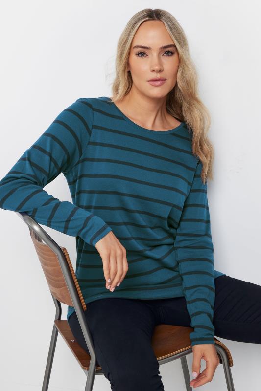 Tall  LTS Tall Dark Blue & Black Stripe Long Sleeve Cotton T-Shirt