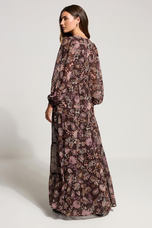 LTS Tall Chocolate Brown Paisley Chiffon Tiered Dress | Long Tall Sally 3