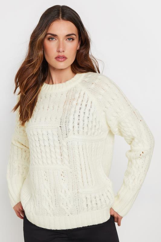 LTS Tall Women s Ivory White Patchwork Cable Knit Jumper Long Tall Sally