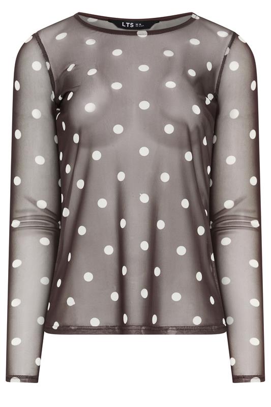 LTS Tall Women's Chocolate Brown Polka Dot Mesh Top | Long Tall Sally 4
