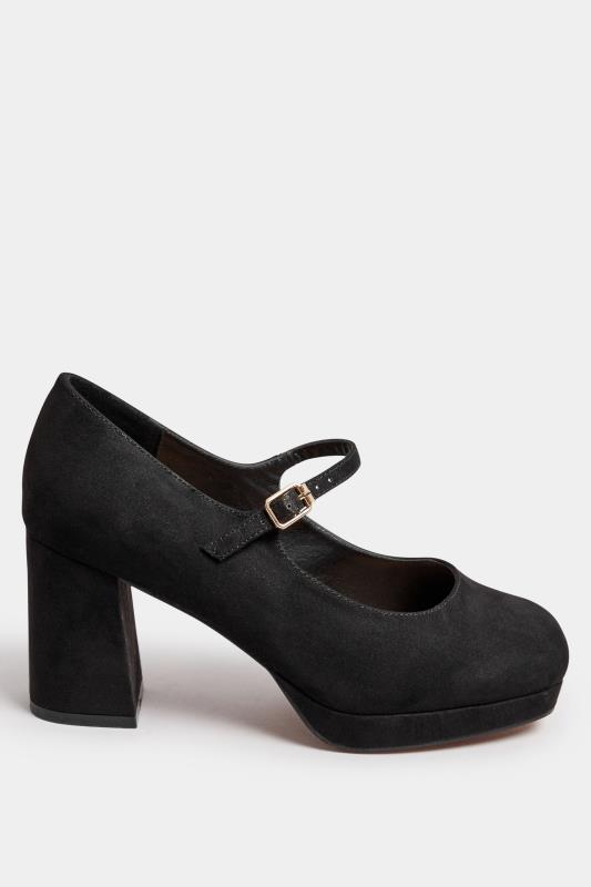 Black Faux Suede Platform Mary Jane Heel In Extra Wide EEE Fit | Yours Clothing 3