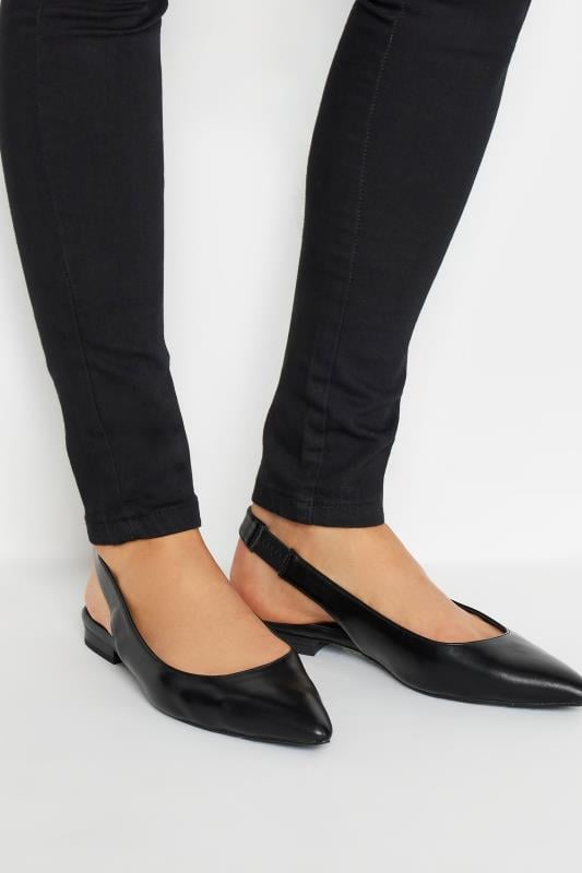 Tall  LTS Black Faux Leather Slingback Point Pumps In Standard Fit