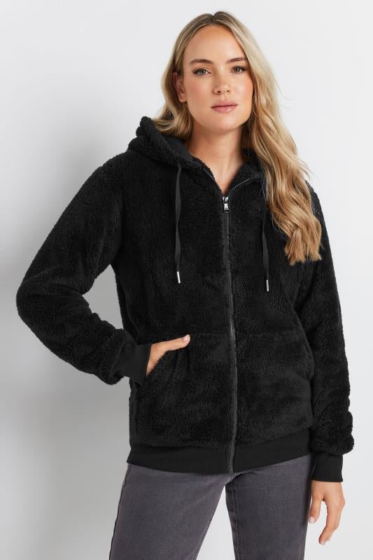 LTS Tall Black Zip Through Fleece Jacket | Long Tall Sally 1