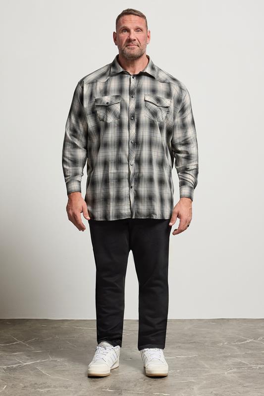 KAM Big & Tall Charcoal Grey Long Sleeve Check Shirt | BadRhino 2