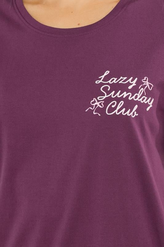 LTS Tall Woman's Burgundy Red 'Sunday Club' Slogan Pyjama Set | Long Tall Sally 5