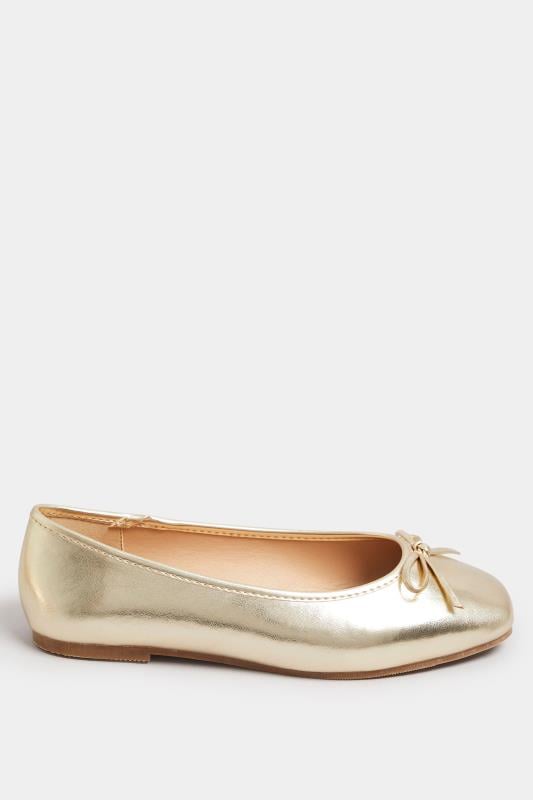 Gold Metallic Ballerina Pumps In Extra Wide EEE Fit | Yours Clothing 3