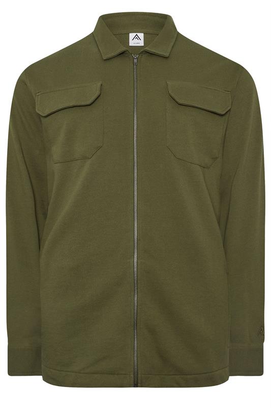 STUDIO A Big & Tall Khaki Green Zip Through Shacket | BadRhino 1