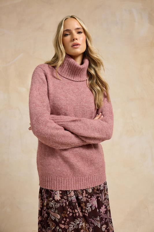 LTS PREMIUM Tall Pink Chunky Wool Roll Neck Jumper | Long Tall Sally 1