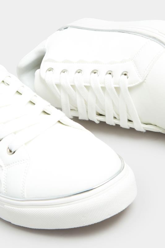 White & Silver Hardware Scallop Trainers In Extra Wide EEE Fit | Yours Clothing 5