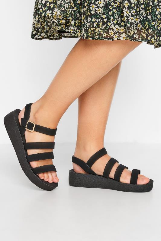 LIMITED COLLECTION Black Multi Strap Sporty Platform Sandal In Extra Wide Fit 1
