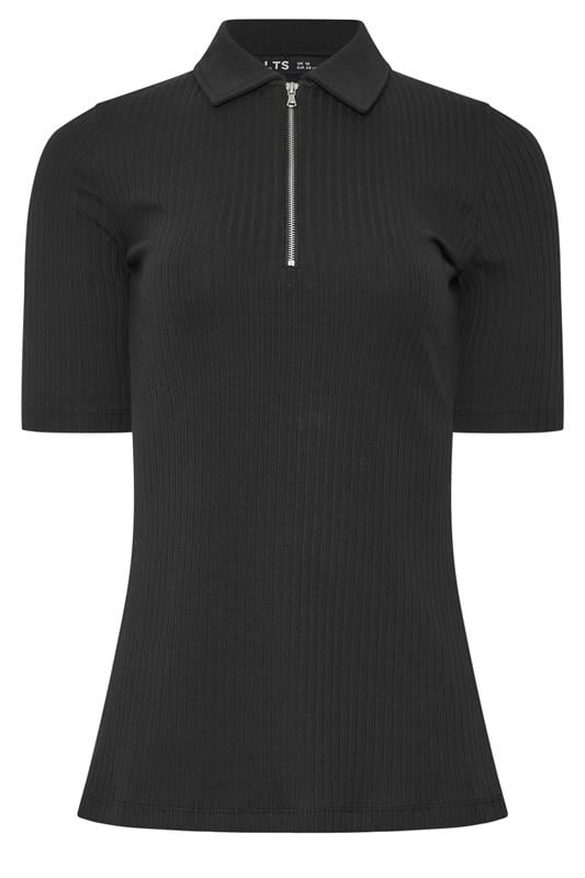 LTS Tall Black Half Zip Ribbed Collared Top | Long Tall Sally 6