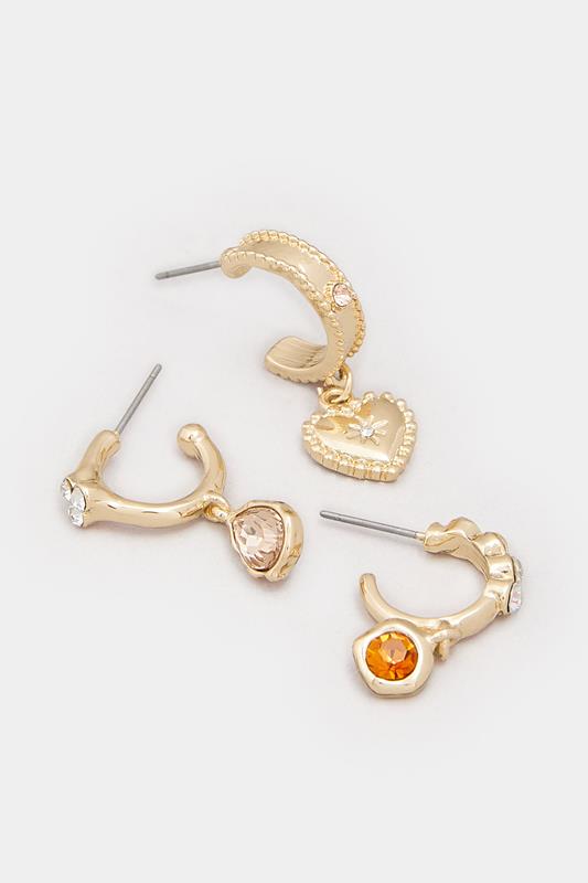 3 PACK Gold Tone Diamante Hoop Set | Yours Clothing 3