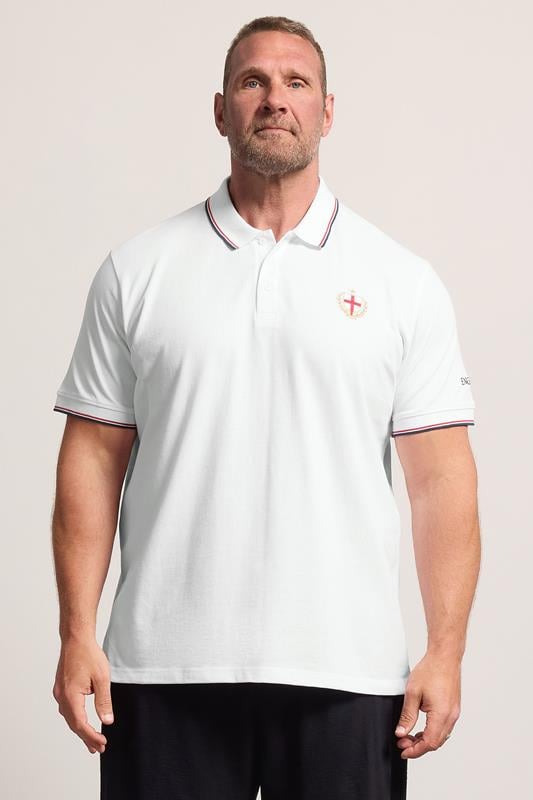 BadRhino Big & Tall White England Embroided Polo Shirt