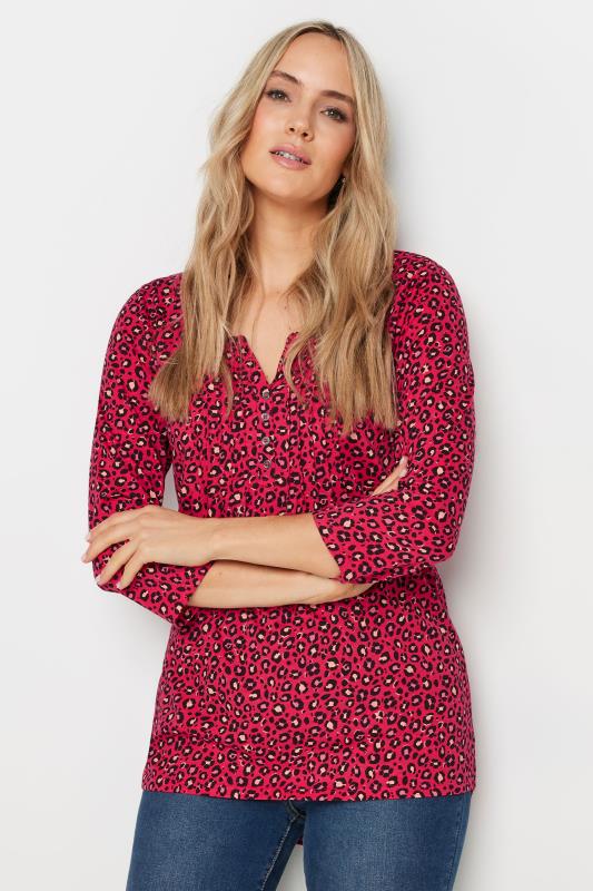 LTS Tall Red Leopard Print Pintuck Button Henley Top | Long Tall Sally 3