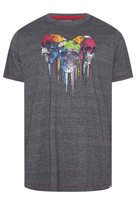D555 Big & Tall Burgundy Grey Skull Drip Graphic Print T-Shirt | BadRhino 1