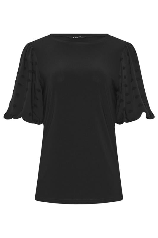LTS Tall Black Dobby Spot Sleeve Blouse | Long Tall Sally 5