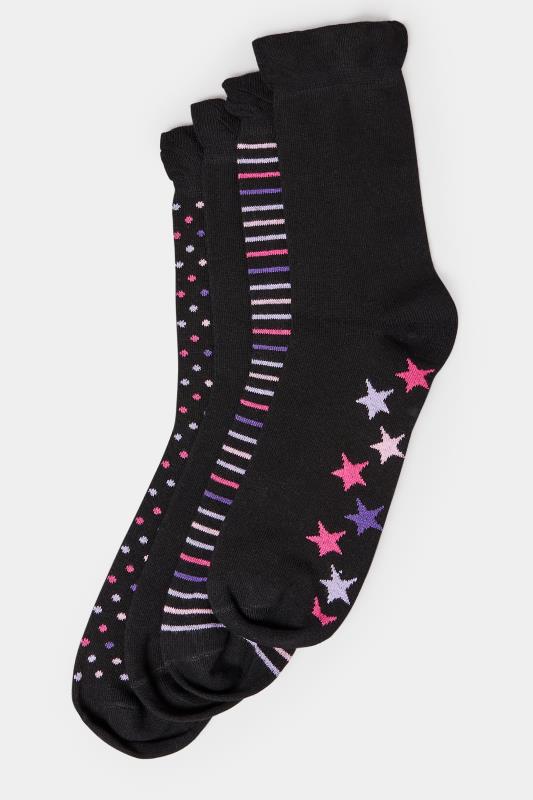YOURS 4 PACK Black Star & Heart Print Footbed Socks | Yours Clothing 3