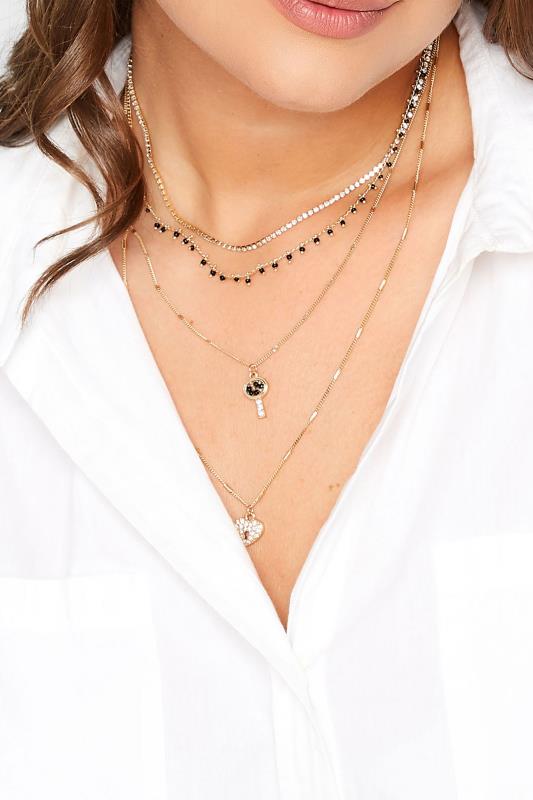 Plus Size  Yours Gold Heart Diamante Multi Layer Necklace