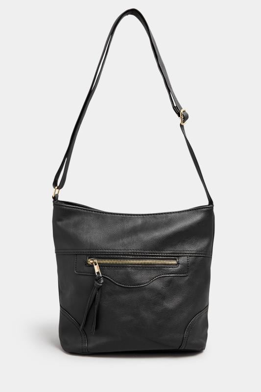 Black Faux Leather Zip Front Tote Bag 3