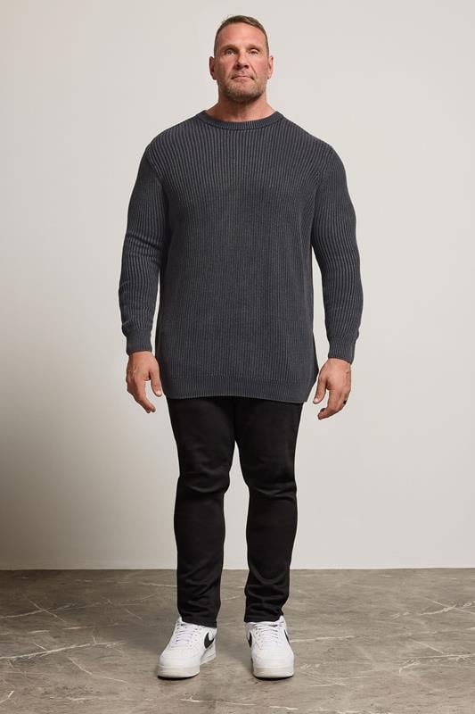BadRhino Big & Tall Charcoal Grey Acid Wash Jumper | BadRhino 2