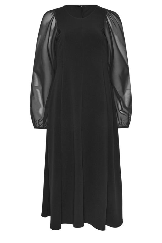 LTS Tall Black Mesh Sleeve Corset Midi Dress | Long Tall Sally 1