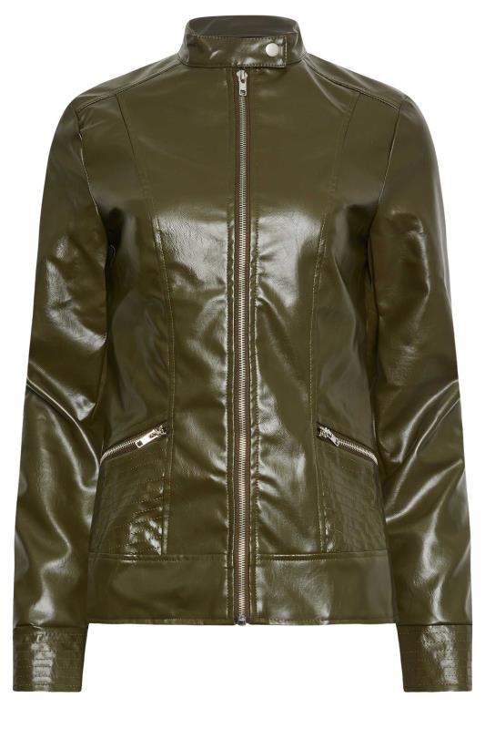 LTS Tall Khaki Green Faux Leather Funnel Neck Jacket | Long Tall Sally  5