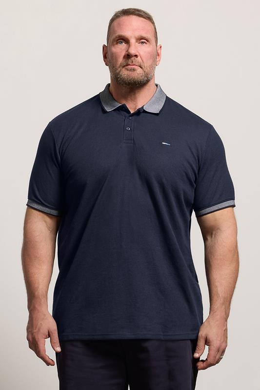 BadRhino Big & Tall Navy Blue Two Tone Waffle Polo Shirt