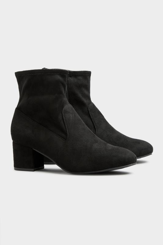 Black Faux Suede Stretch Block Heeled Sock Boots In Wide E Fit & Extra Wide EEE Fit | Yours Clothing 4