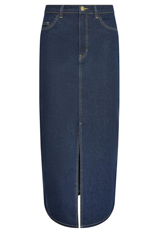 LTS Tall Dark Blue Denim Split Midi Skirt | PixieGirl  5