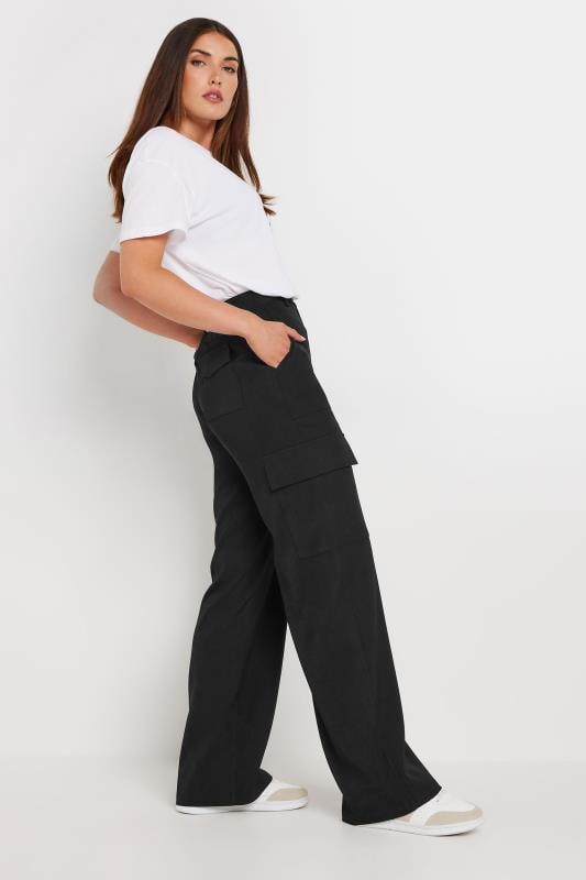 LTS Tall Black Cargo Pocket Wide Leg Trousers | Long Tall Sally 1