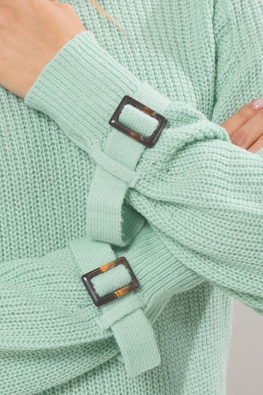 LTS Tall Green Knitted Buckle Sleeve Jumper | Long Tall Sally 4