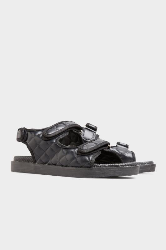 Black Quilted Velcro Sandal in Extra Wide EEE Fit | Yours Clothing  3