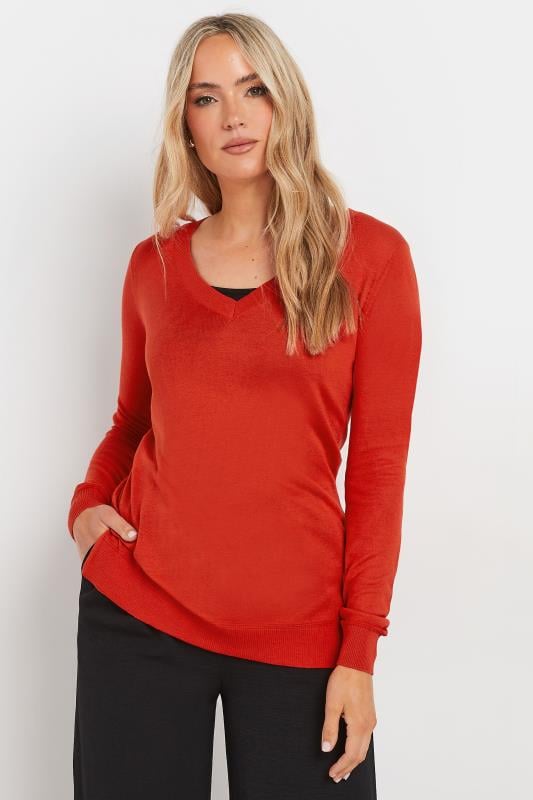 LTS Tall Womens Red Fine Knit V-Neck Jumper | Long Tall Sally 1