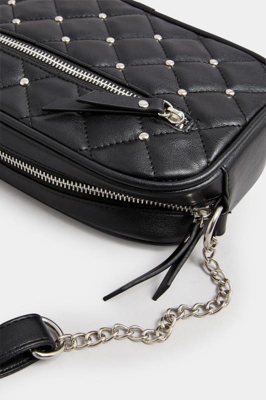 Black Quilted Stud Shoulder Bag | Yours Clothing 4